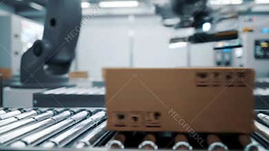 Automated Warehouse Robotic Arm Sorting Packages on Conveyor Belt System Modern Logistics Technology