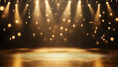 Luxurious Gold Stage Setting With Spotlight