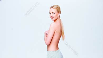 Caucasian Woman Cover Her Breast