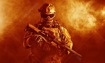 Special forces soldier in the fire