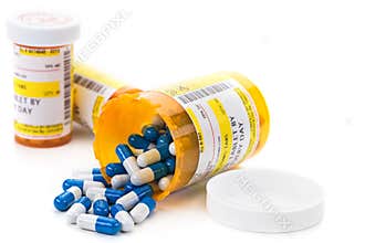 Prescription medication in pharmacy pill vials
