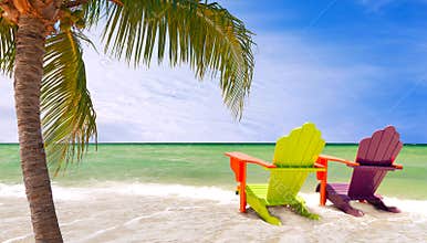 Miami Florida, Panorama of colorful lounge chairs