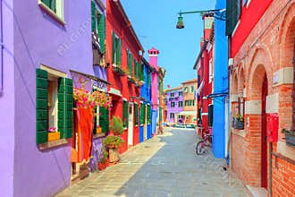 Colorful houses on Burano island, near Venice, Italy