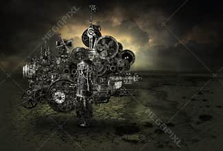 Steampunk Industrial Factory Machine Background