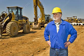 Highway Construction Worker And Equipment