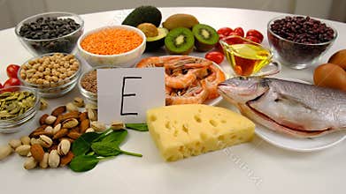Foods that contain vitamin E. Selective focus.