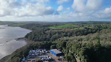 River Dart, South Devon, England: DRONE VIEWS: Dartside marina and dry dock