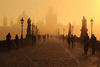 Charles bridge in Prague in sunrise