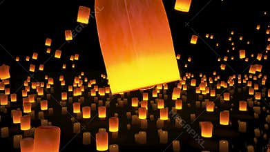 4k beautiful, Lanterns flying in night sky