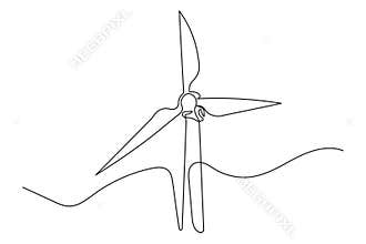 Wind turbine abstract minimalist icon continuous one line drawing isolated art