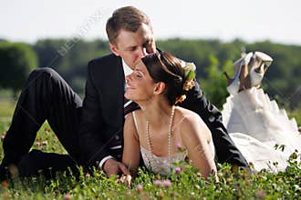 White wedding bride and groom