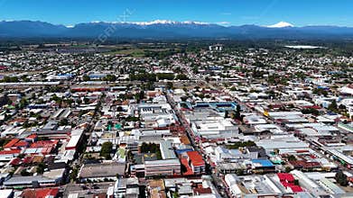 Aerial view of linares city in chile with the andes mountains