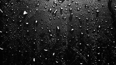 Extreme Close up of Water drops on Black Metal