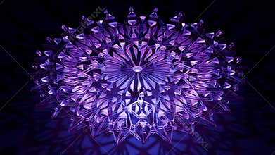 Floral 3D mandala crafted from transparent crystal glass elements with soft purple and blue light