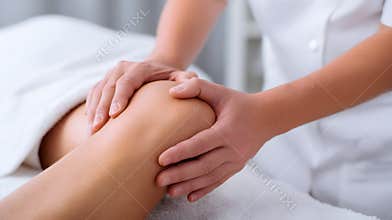 Physiotherapist hand massage knee rehabilitation therapy patient treatment clinic comfort