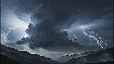 Epic Lightning Storm Over Mountains