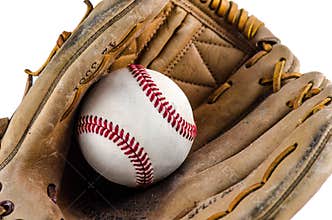 Baseball game mitt and ball