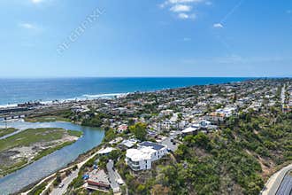 Aerial view of Cardiff by the Sea, beach community in the incorporated city of Encinitas in San Diego County, California