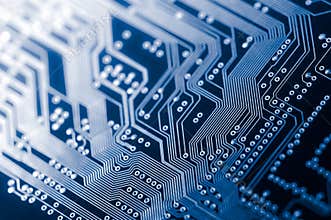 Macro of electronic circuit board pcb in blue