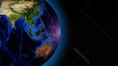 Rotating Earth with outer blue glow, seamless looped 3d animation, blue outer glow