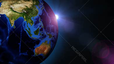 Beautiful Earth rotation 360 degrees with the Sun on right