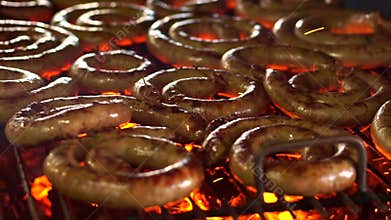 Sausage BBQ with fire and charcoal