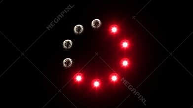 Light loading bar - 30fps - radial, red lights shining on black background