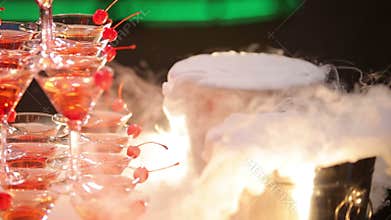 Pyramid of wineglasses with champagne