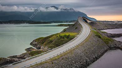 View over Storseisundet Bridge at sunset