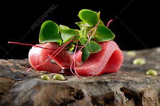 Fine dining, Tuna sashimi and Wasabi sauce
