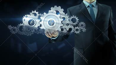 Business man success gear team work concept