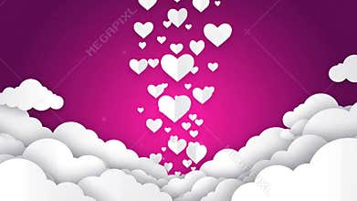 Romantic Clouds White hearts rising into a pink sky from fluffy white volumetric 3D clouds
