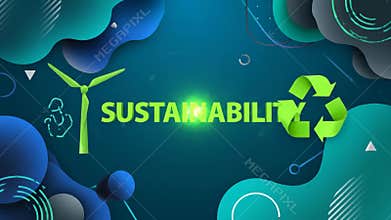 Sustainability Concept with Wind Turbine and Recycling Symbols