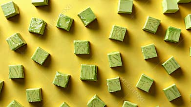 Light green square cubes with diminishing texture on yellow background