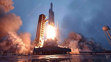 Spacex falcon heavy rocket launching from kennedy space center