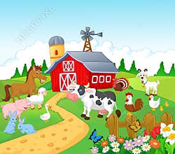 Farm background with animals cartoon