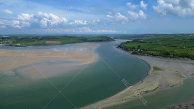 River Camel, Cornwall, England: DRONE VIEWS: The River Camel looking in the direction of Wadebridge