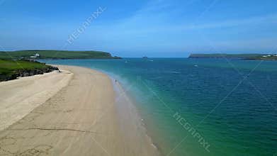 River Camel, near Padstow, North Cornwall, England: DRONE VIEWS: The River Camel and a beautiful beach at St George\'s Cove