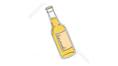 animated continuous line drawing of crown cap bottle of lemonade
