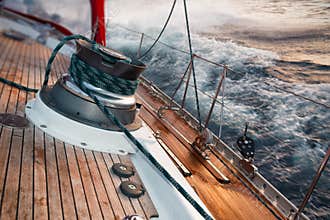 Sail boat under the storm