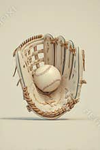 Refined minimal vintage baseball glove cradling ball seamless cream backdrop symmetrical commerce