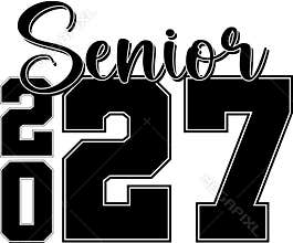 Senior 2027 Logo banner varsity letters and script