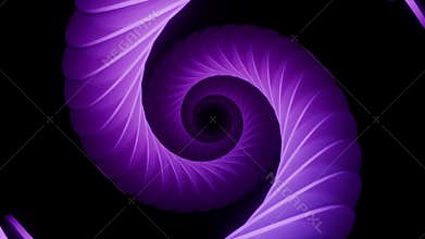 Elegant 3D abstract spiral tunnel formed by smooth pink purple fractal elements with hypnotic motion