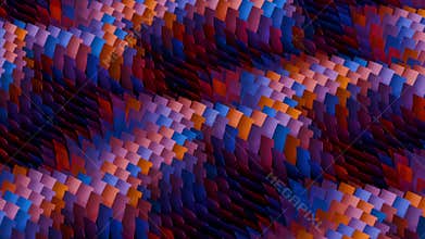 Seamless loop background with abstract wavy field of smoothly flowing colorful rectangular elements