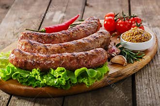 Grilled sausage on a board
