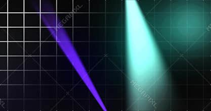 Futuristic grid technology background with volumetric spotlight beams moving
