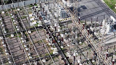 Aerial view of massive power transmission