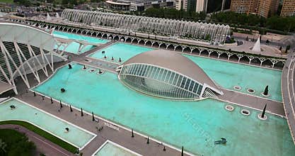 City of Arts and Sciences aerial view of L'Hemisfèric in Valencia, Spain