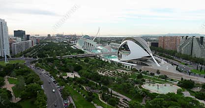 Aerial establishing shot of Valencia's City of Arts and Sciences