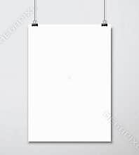 Empty white A4 sized vector paper mockup hanging with paper clip